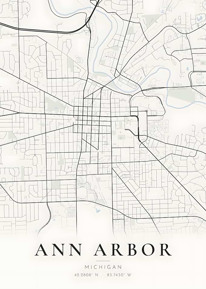 Ann Arbor Minimal Street Map Light Poster