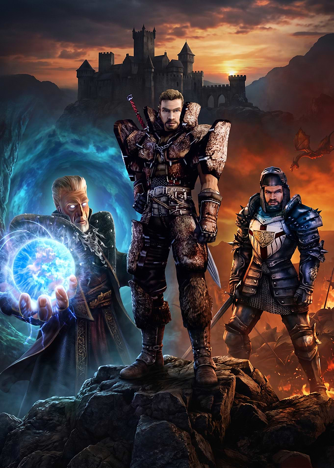 Fantasy Warriors and Mage Battle Scene