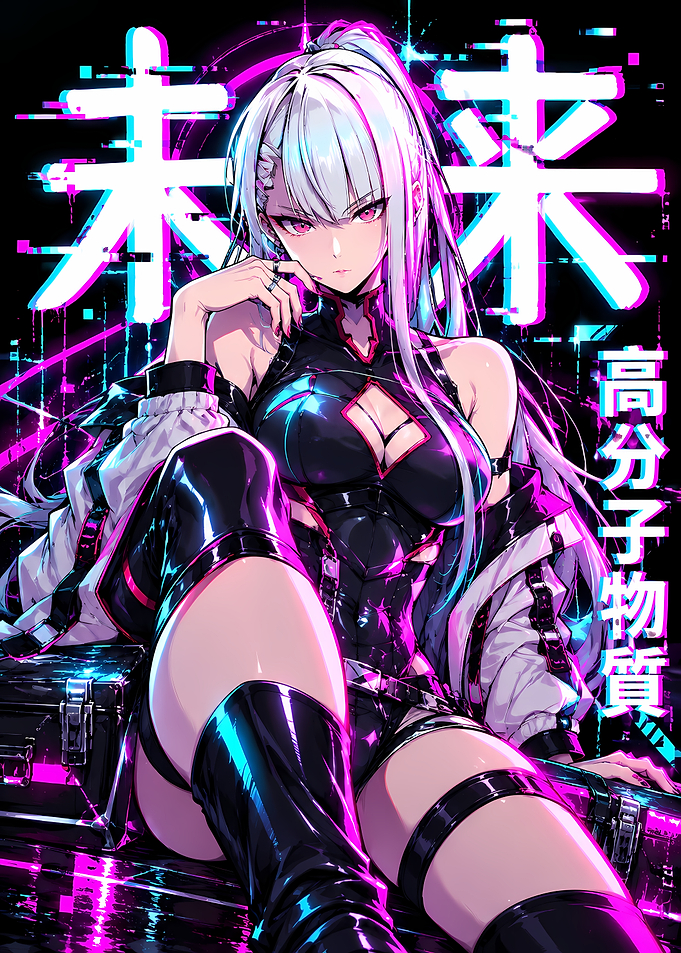 Cyberpunk Anime Girl with Neon Glitch