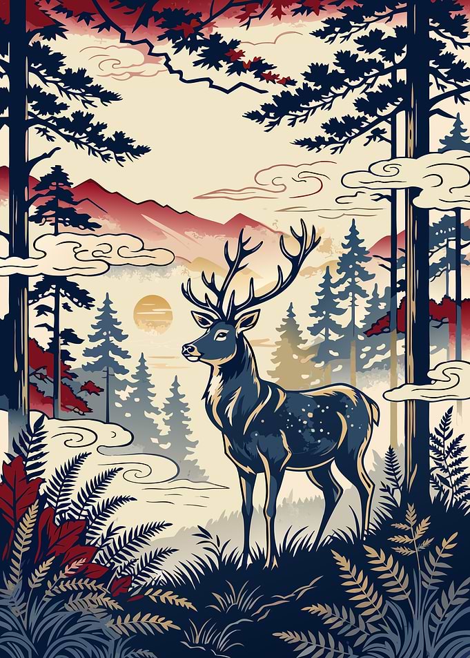 Mystic Deer – Dawn in the Misty Forest