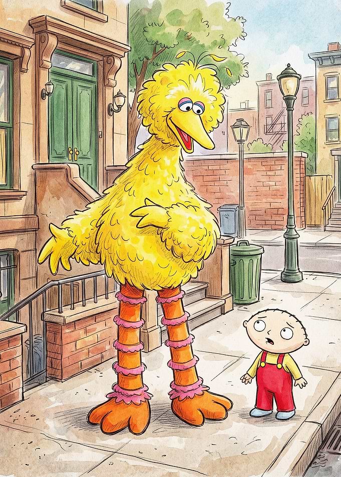 Big Bird & Baby Watercolor Poster