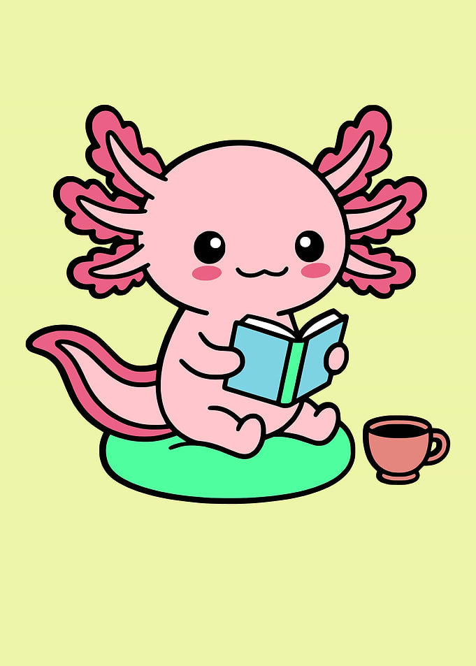 Cute Axolotl Reading a Book