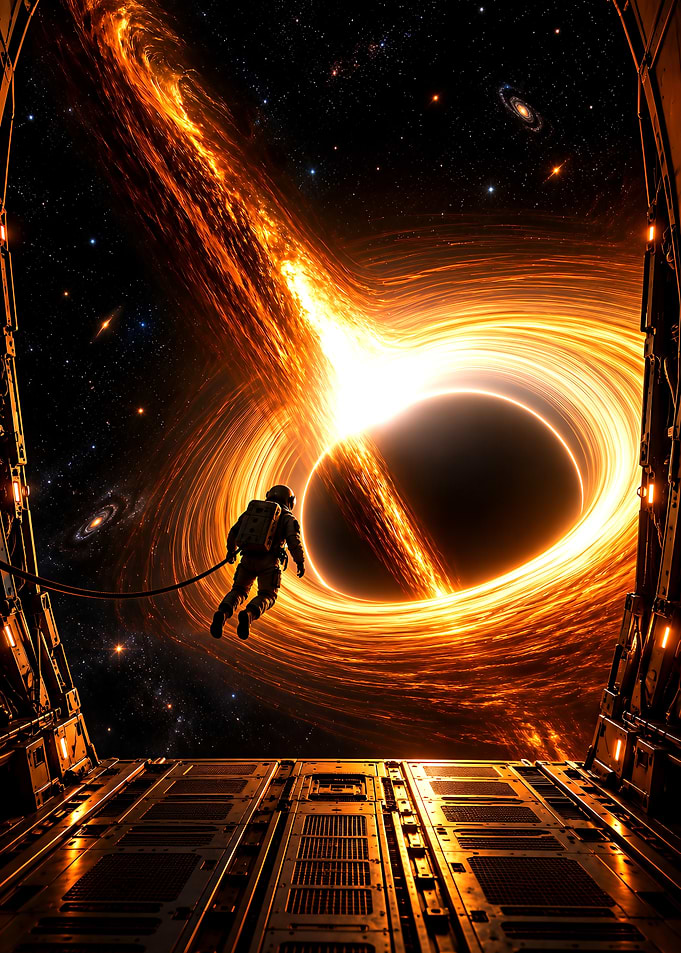 Astronaut Floating Near Massive Black Hole