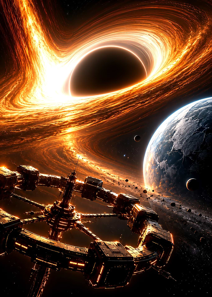 Space Station Near Massive Black Hole