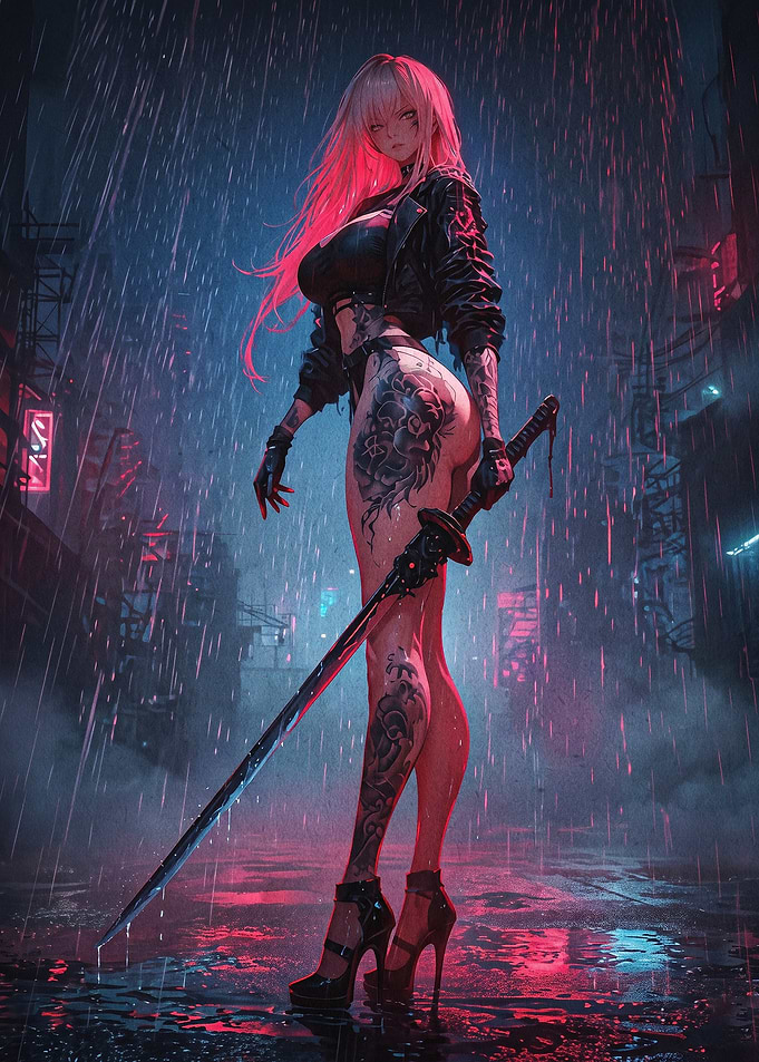 Cyberpunk Samurai Girl Art Poster