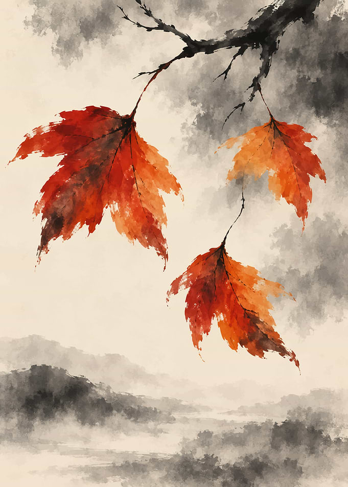 Watercolor Autumn Maple Leaves Art