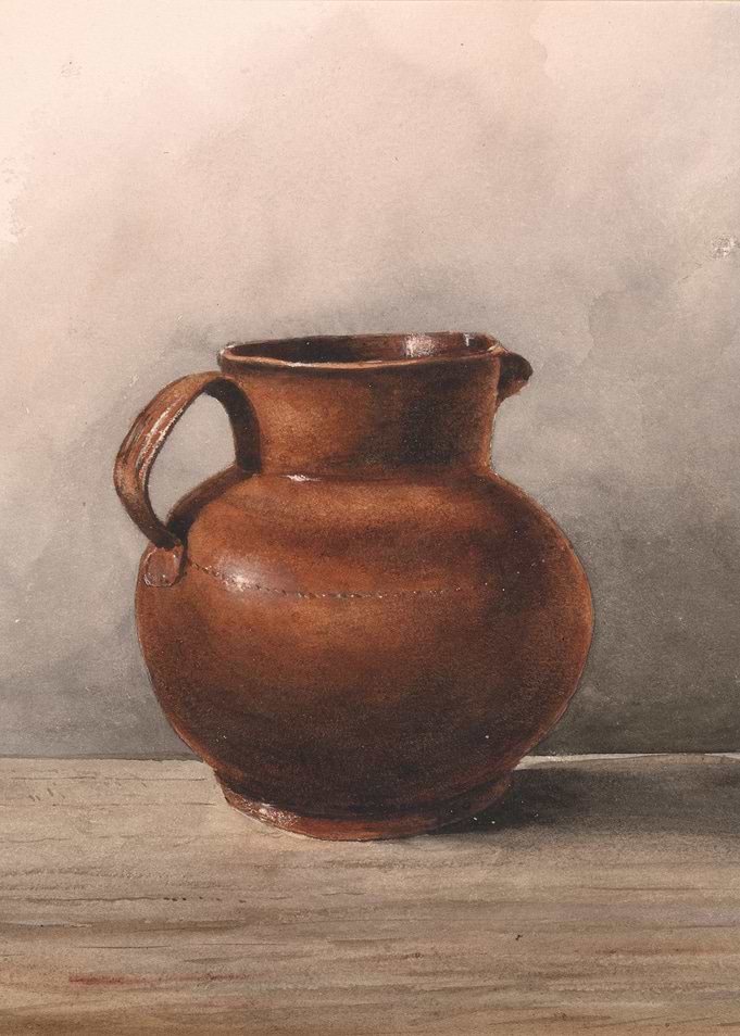 Watercolor Painting of Brown Earthenware Pitcher