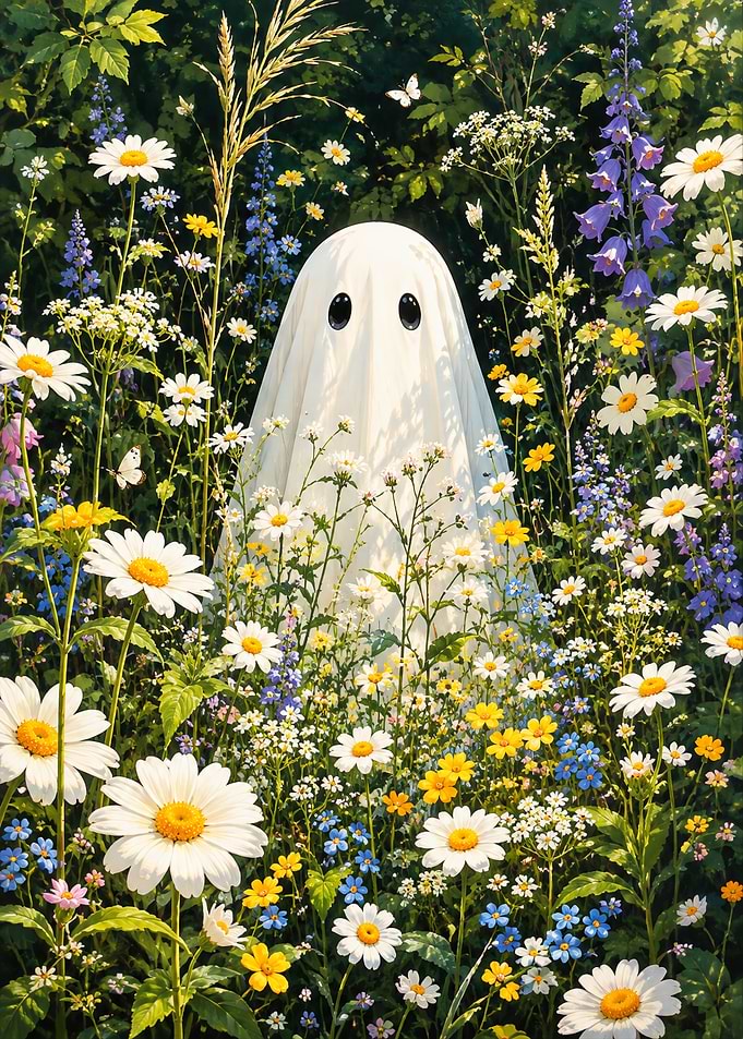 Cute Ghost in a Flower Meadow