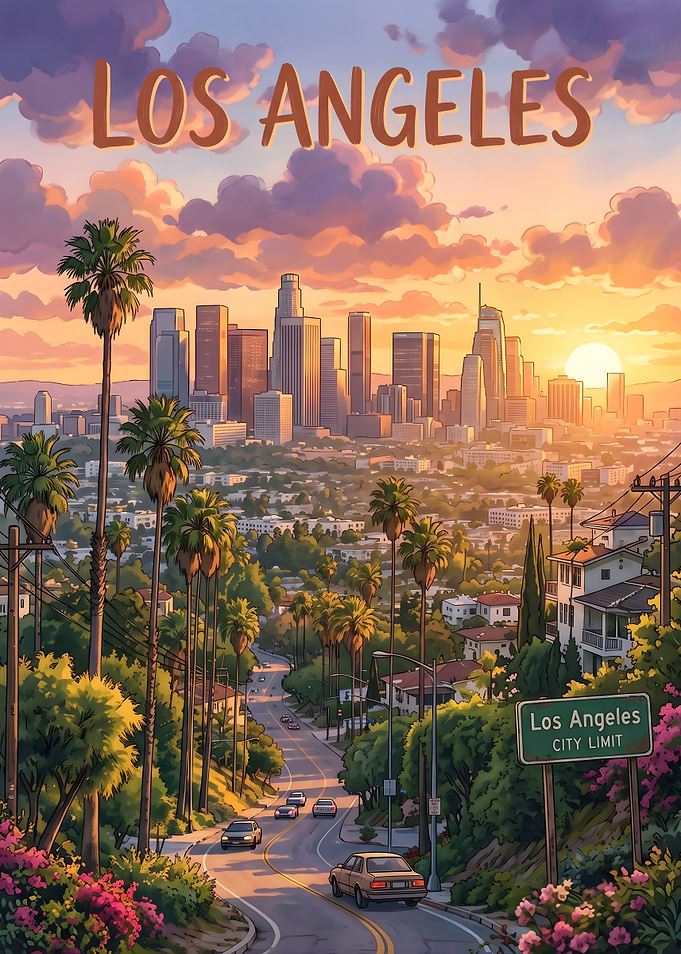 Los Angeles Sunset Cityscape Poster