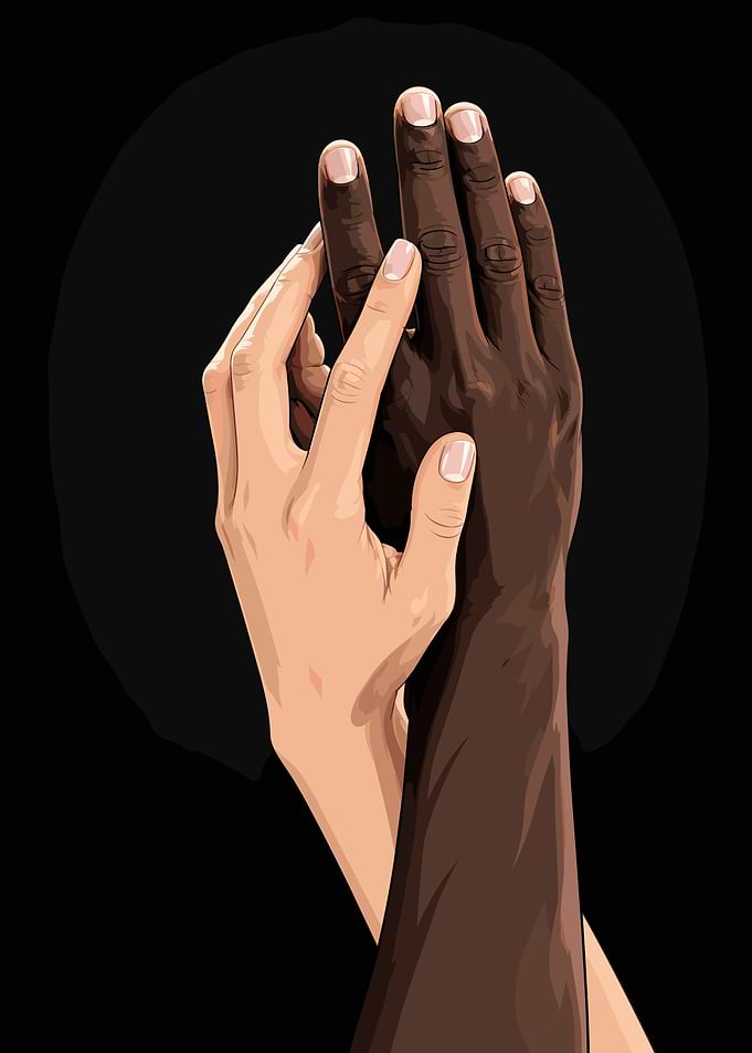 Intertwined Hands of Different Skin Tones