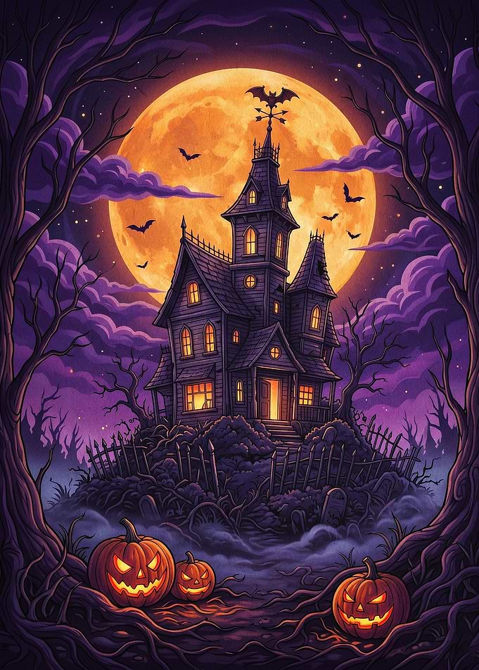 Haunted House Halloween Spooky Art