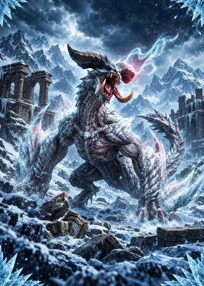 Fierce Ice Dragon in Snowy Ruins