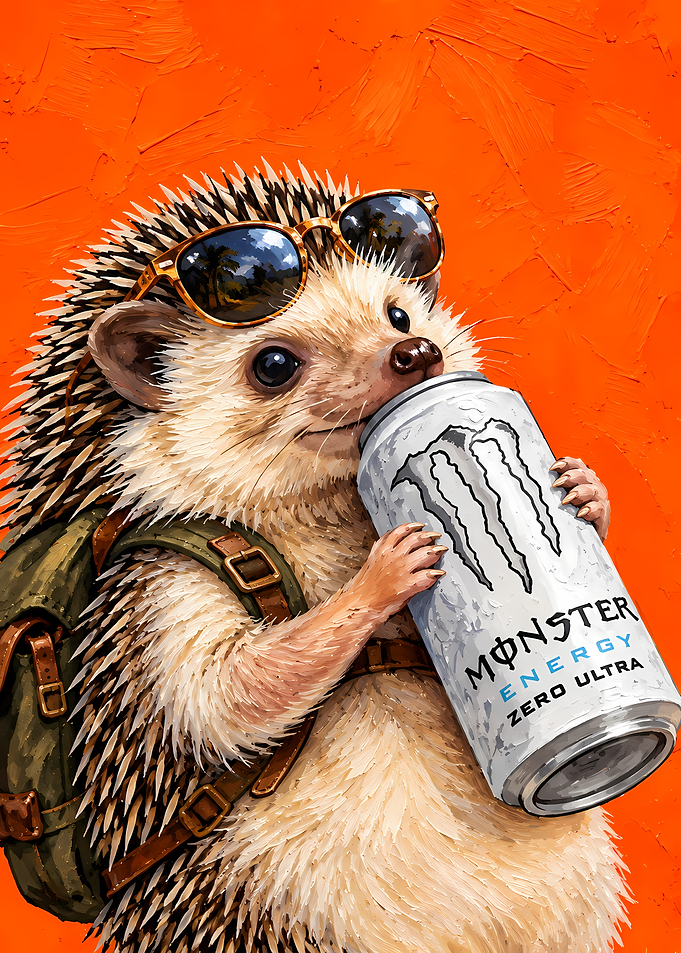 Cool Hedgehog Drinking Monster Energy