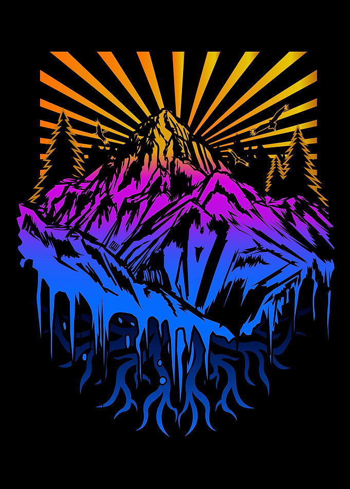 Vibrant Neon Mountain Landscape Illustration