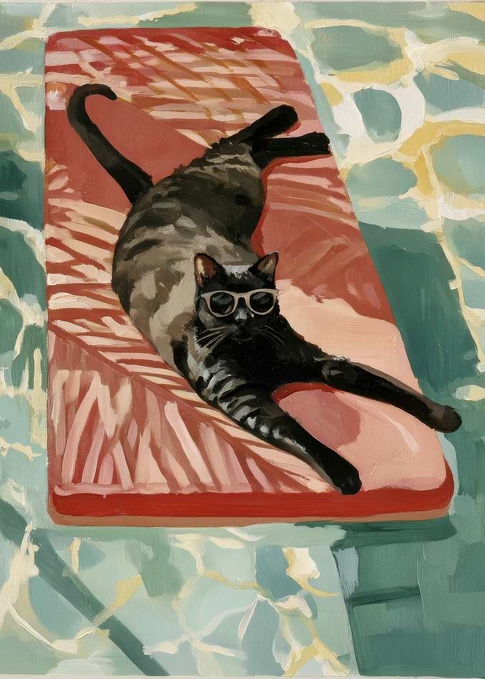 Cool Cat Relaxing on Pool Float