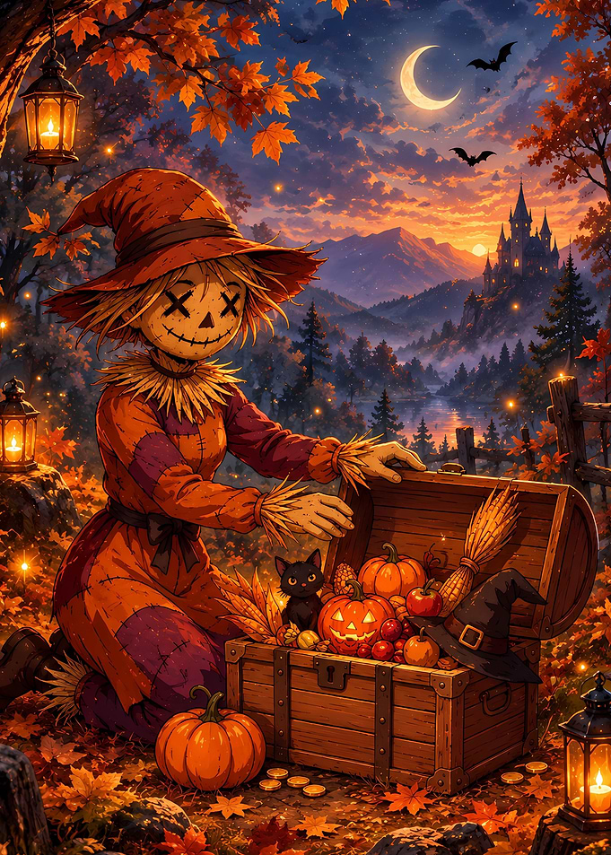 Scarecrow Opening Halloween Treasure Chest