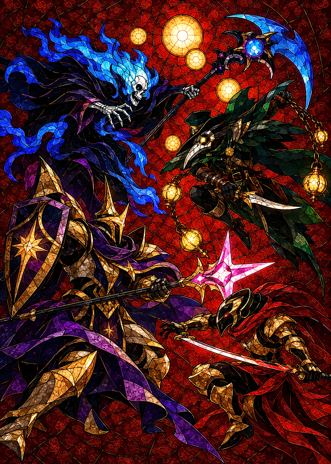 Stained Glass Fantasy Battle Scene