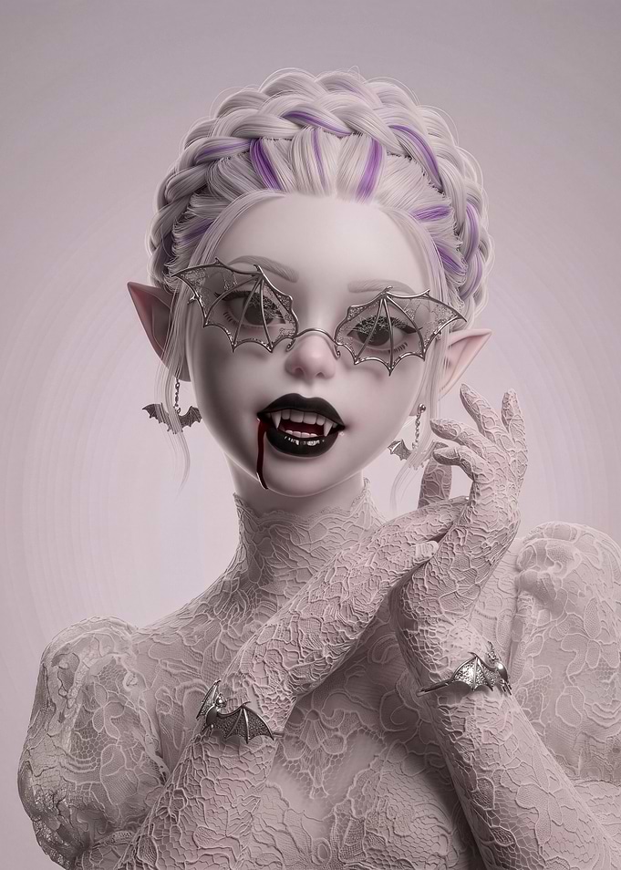 Elegant Vampire Girl Digital Portrait