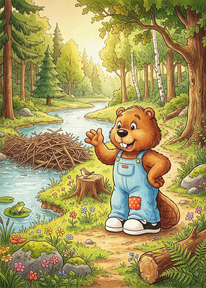 Friendly Beaver River Forest Cartoo