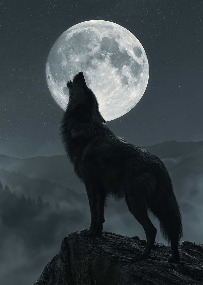 Wolf Howling at Full Moon
