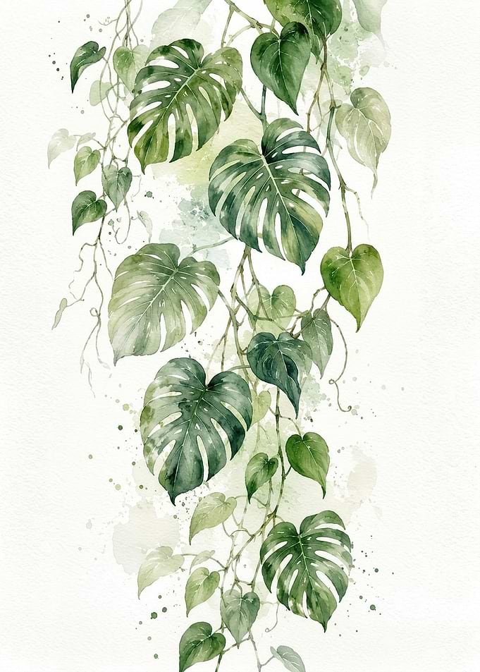 Watercolor Monstera and Pothos Vines