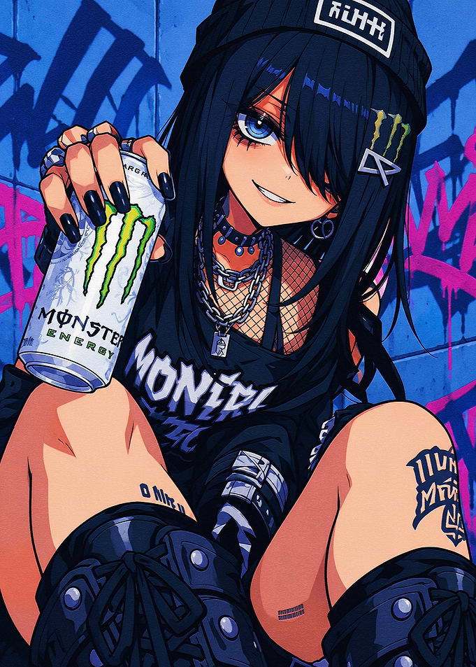 Anime Girl with Monster Energy Drink