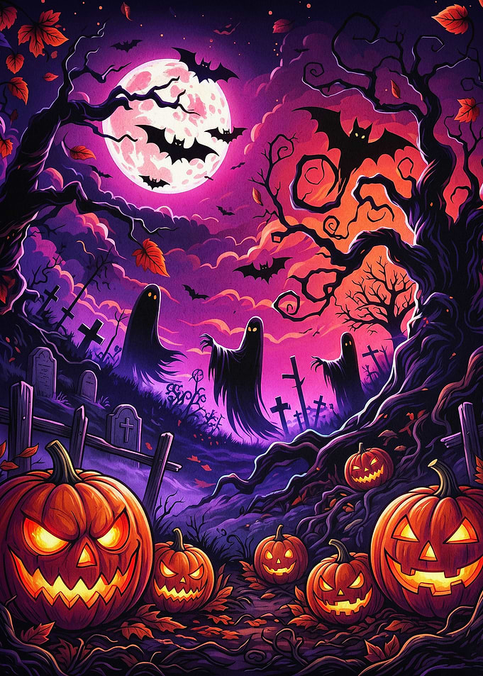 Halloween Graveyard Ghost Pumpkin A