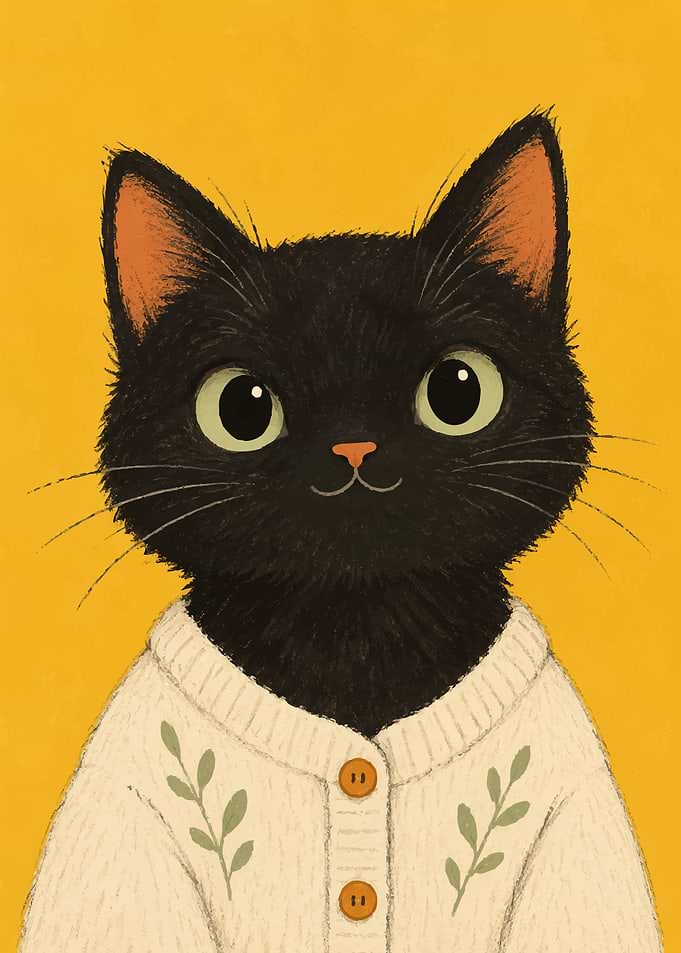 Cute Black Cat in Cardigan