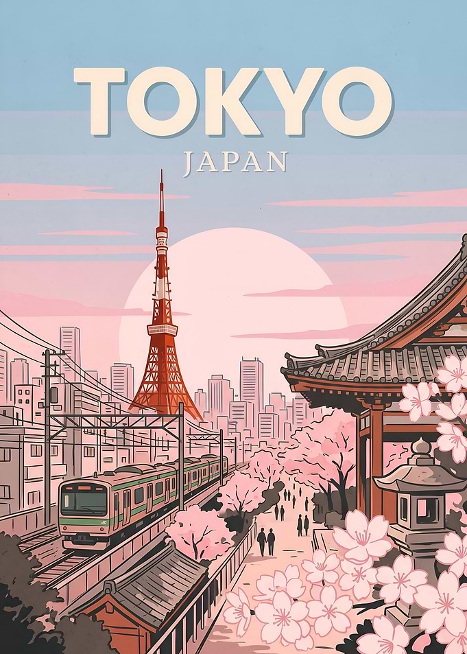 Tokyo Japan Retro Travel Poster