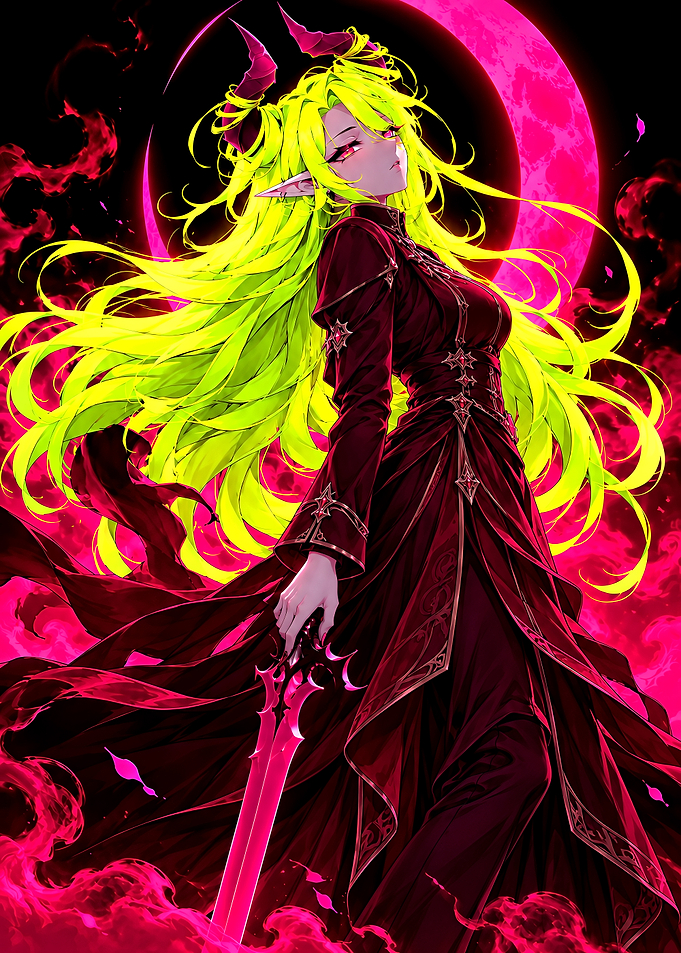 Neon Demon Queen with Glowing Sword