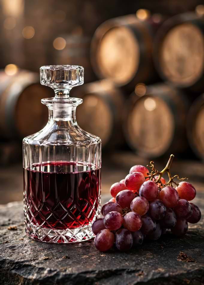 Crystal Decanter with Red Grapes