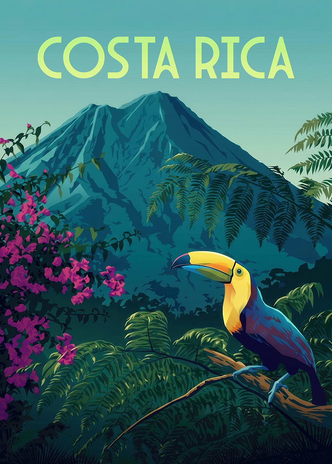 Costa Rica Travel Poster with Toucan