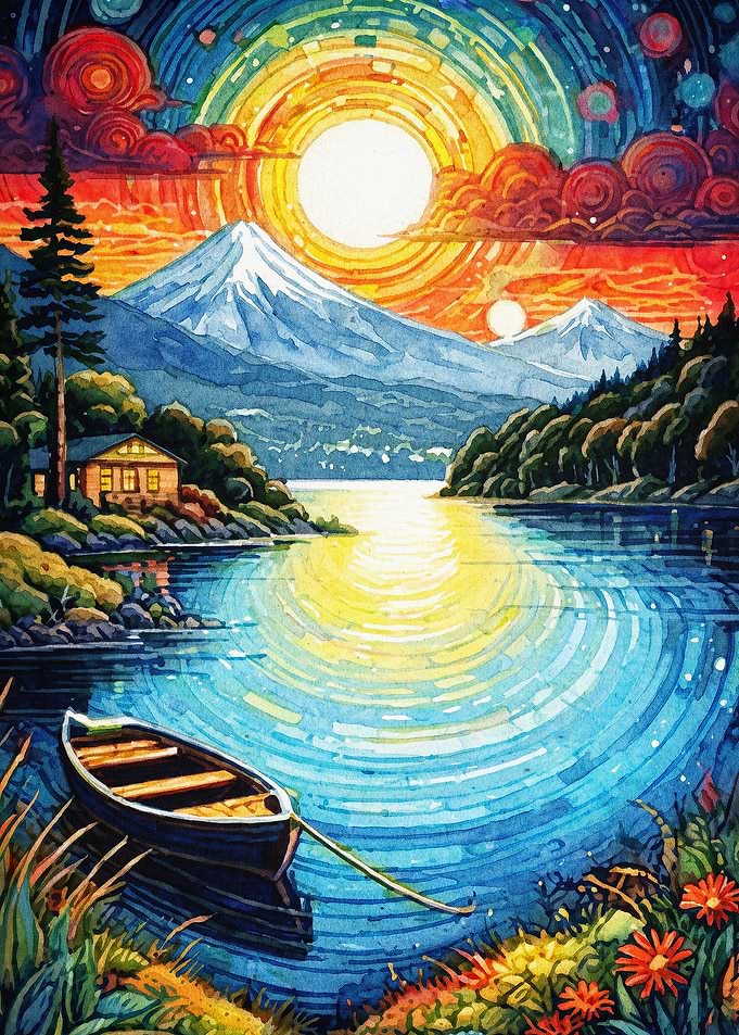 Cosmic Mountain Lake Art Poster