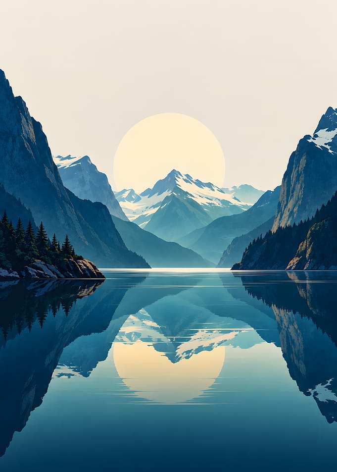 Majestic Mountain Lake Reflection Art