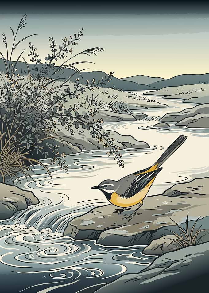 Grey Wagtail by a Mountain Stream