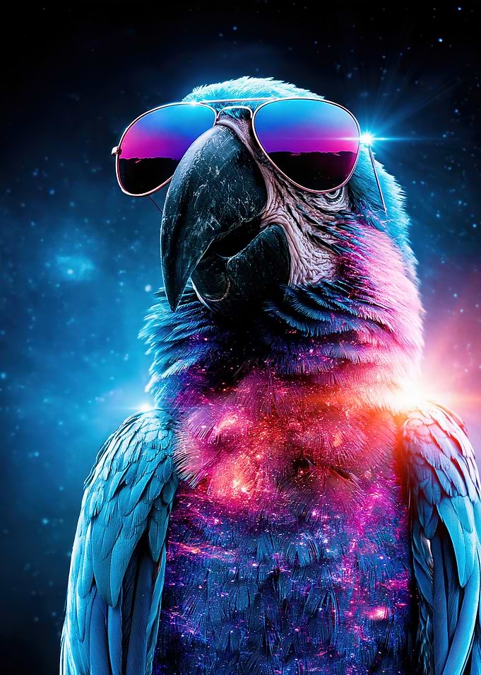 Cosmic Parrot Wearing Sunglasses