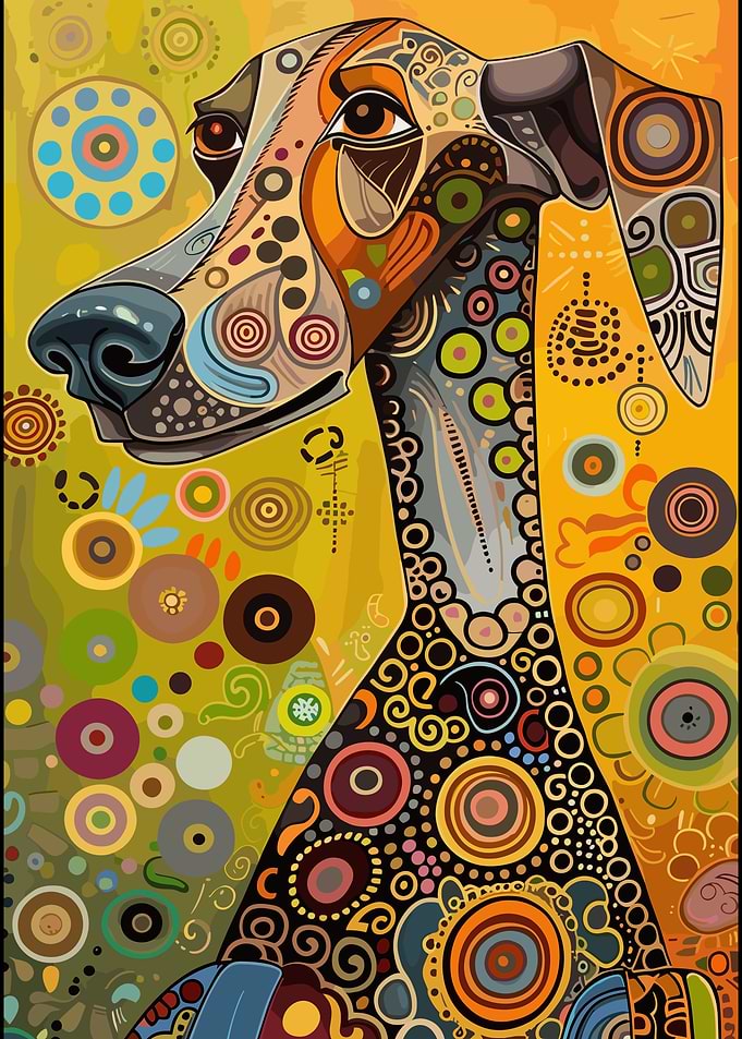 Abstract Greyhound Portrait with Geometric Patterns