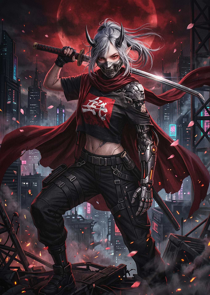 Cyber Samurai Girl Art Poster