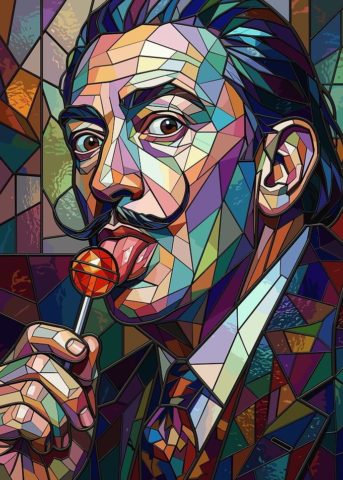 Stained Glass Salvador Dali Portrait
