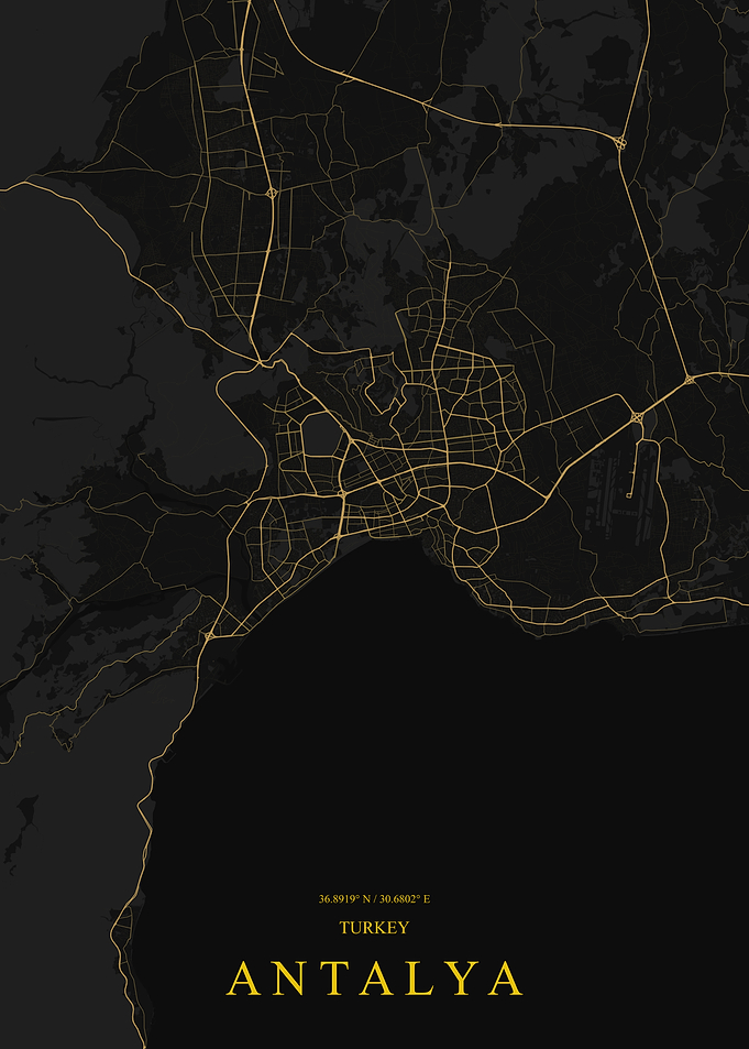 Minimalist Map of Antalya Turkey