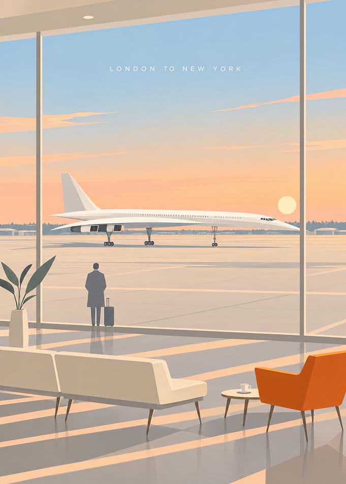 Concorde at Sunset Through Terminal Windows