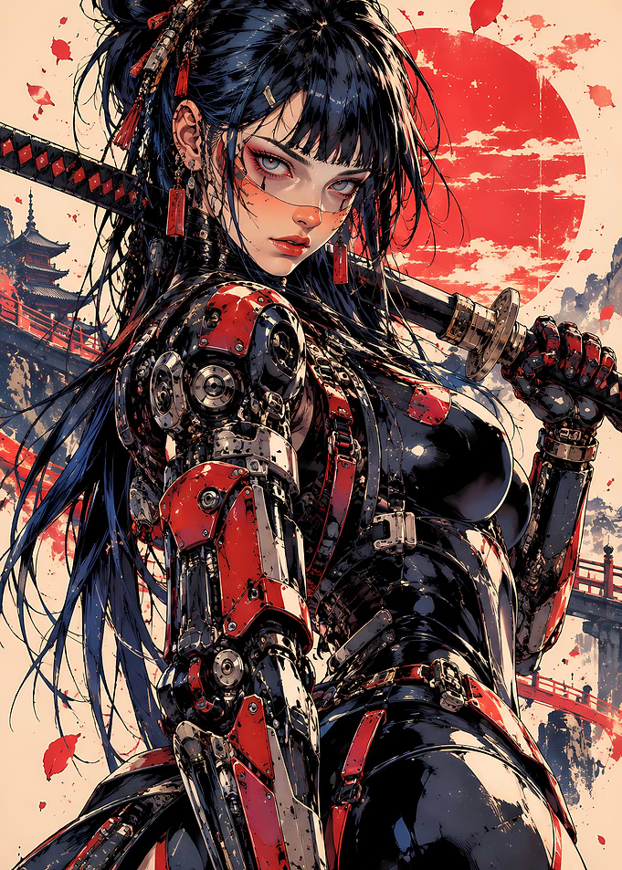 Cybernetic Samurai Warrior with Katana