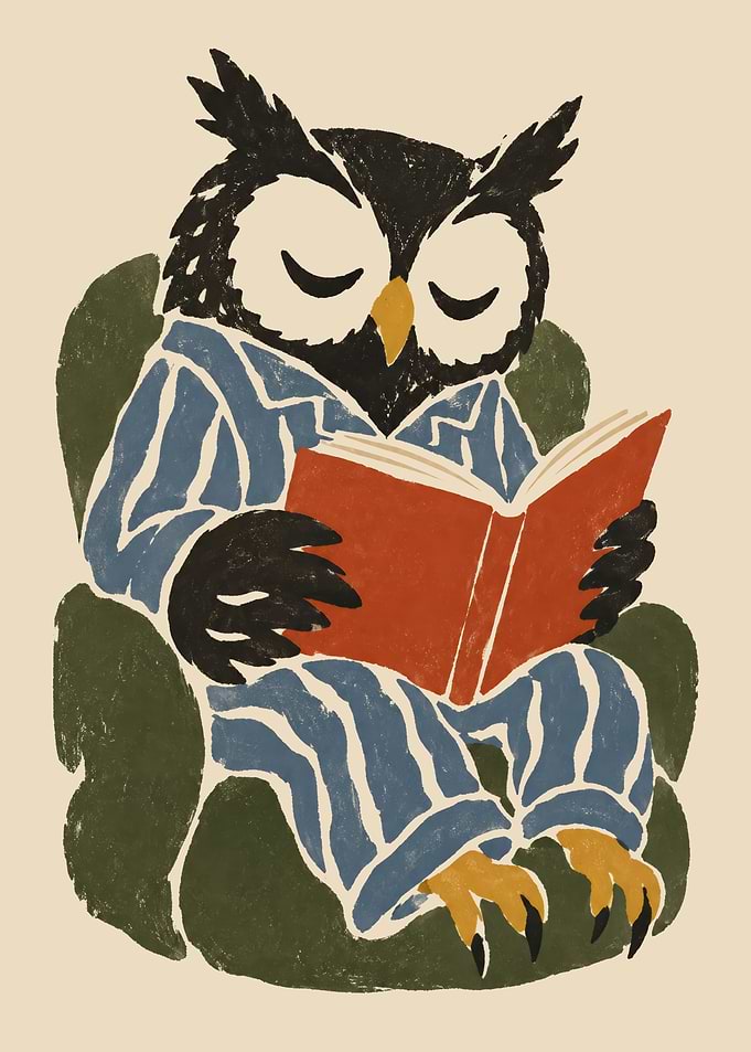 Owl Reading in Pajamas