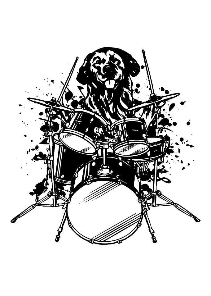 Dog Playing Drums Illustration