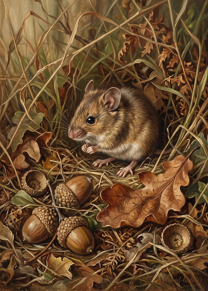Field Mouse Among Autumn Leaves