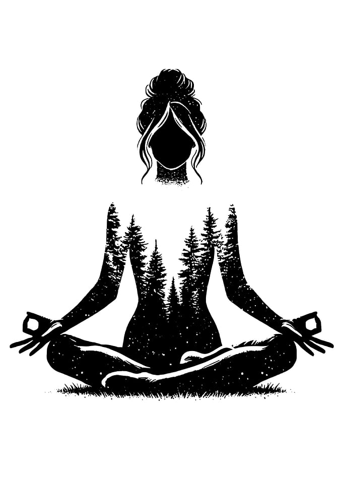 Double Exposure Yoga Meditation Silhouette
