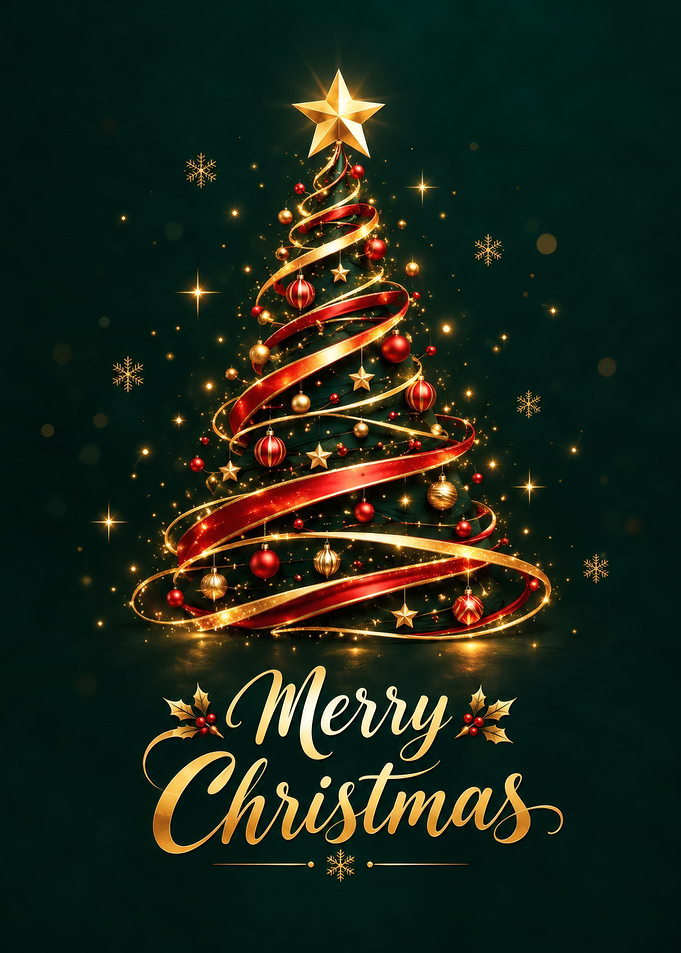 Elegant Golden Merry Christmas Tree