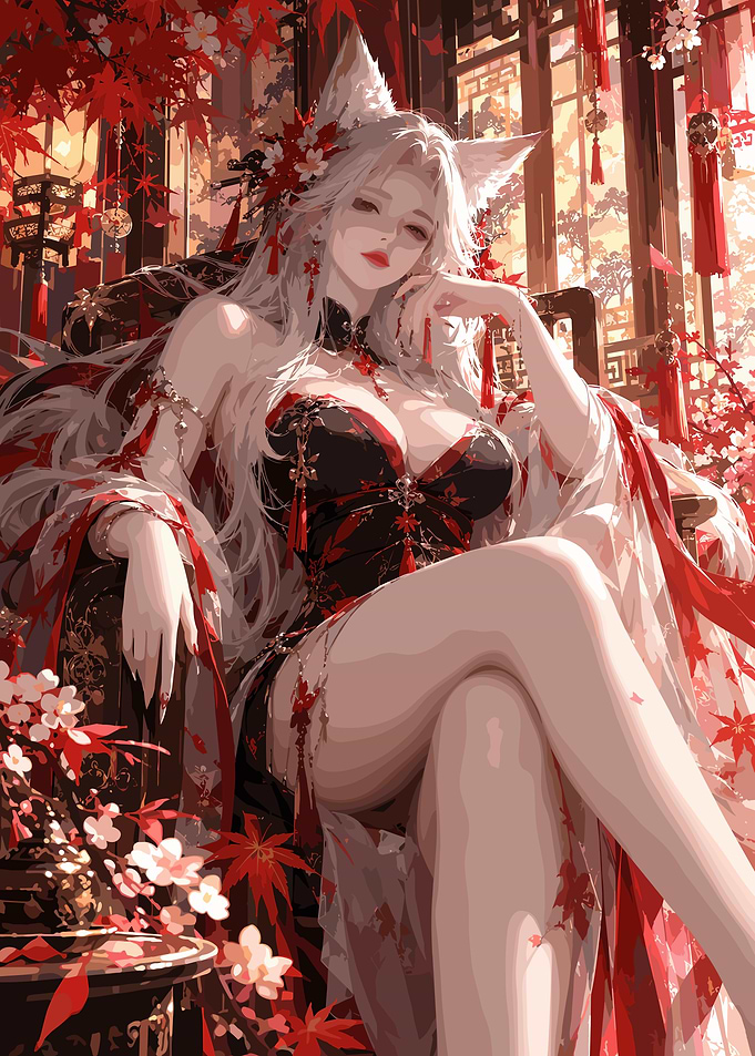 Elegant Fox Spirit in Red