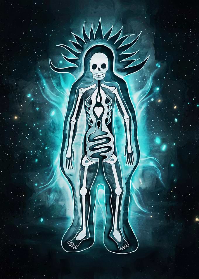 Glowing Ethereal Skeleton in Space