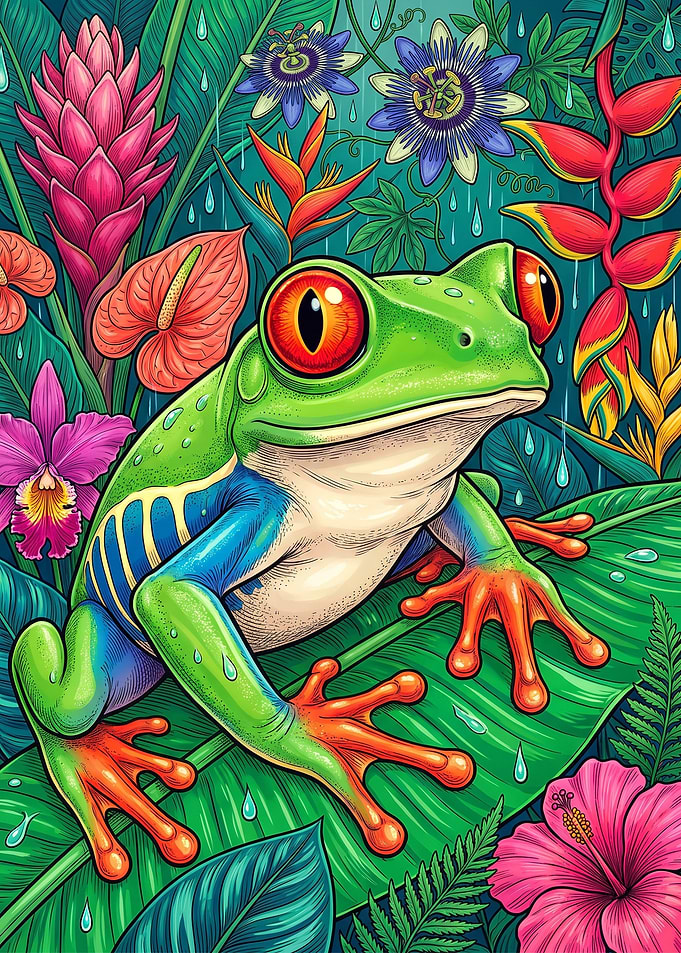Vibrant Red-Eyed Tree Frog Illustration